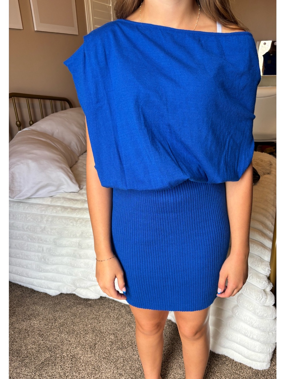 Blue Women's Knit Blouson dress